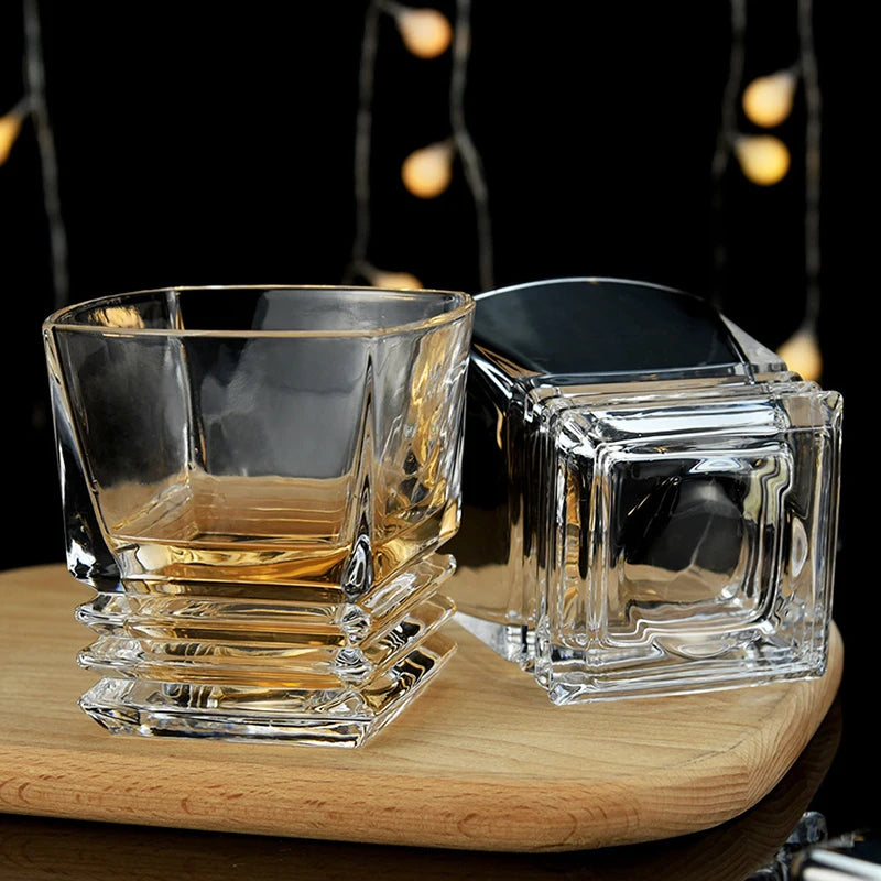 280ml Square Pagoda Whiskey Glass – Vintage Geometric Cocktail Glass