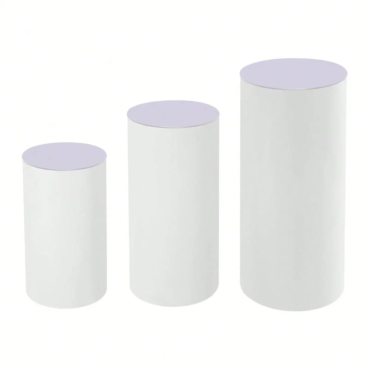 3-Piece White Cylinder Pedestal Stand Set – 23.6", 29.5" & 35.4" Round Display Plinths