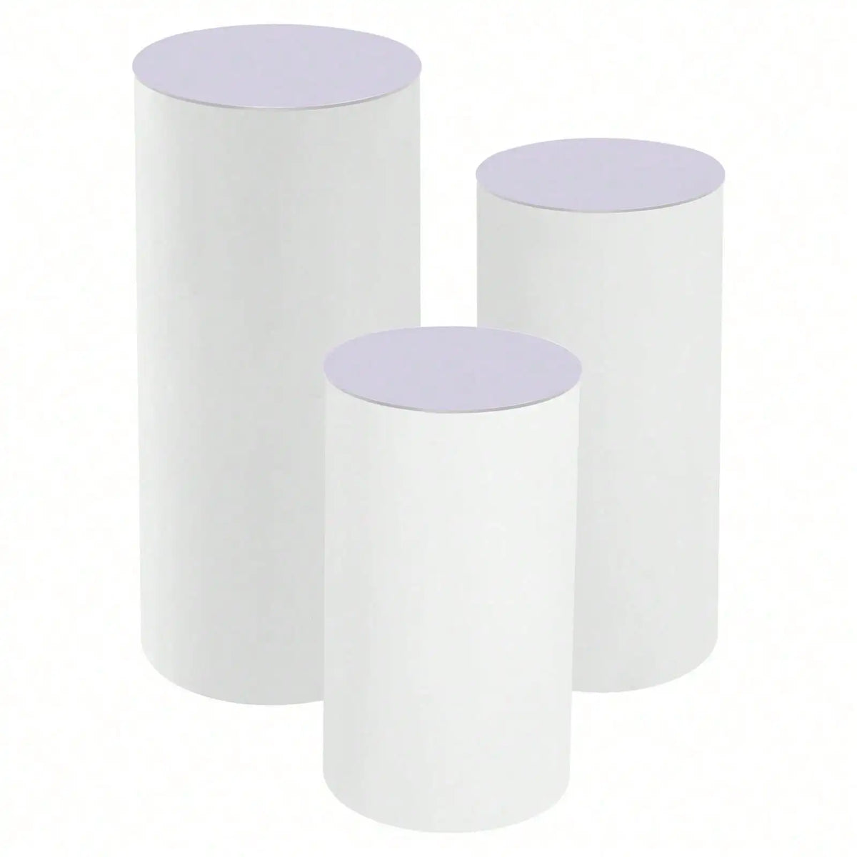 3-Piece White Cylinder Pedestal Stand Set – 23.6", 29.5" & 35.4" Round Display Plinths