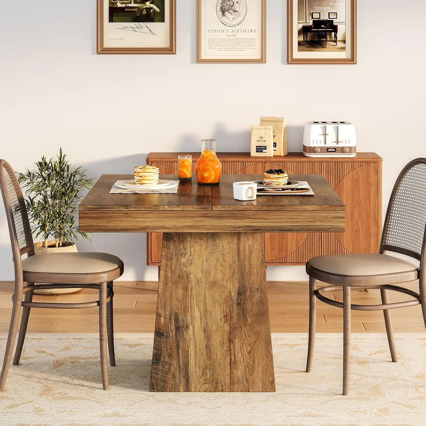 Tribesigns Square Dining Table for 4 – Farmhouse Pedestal Dining & Game Table
