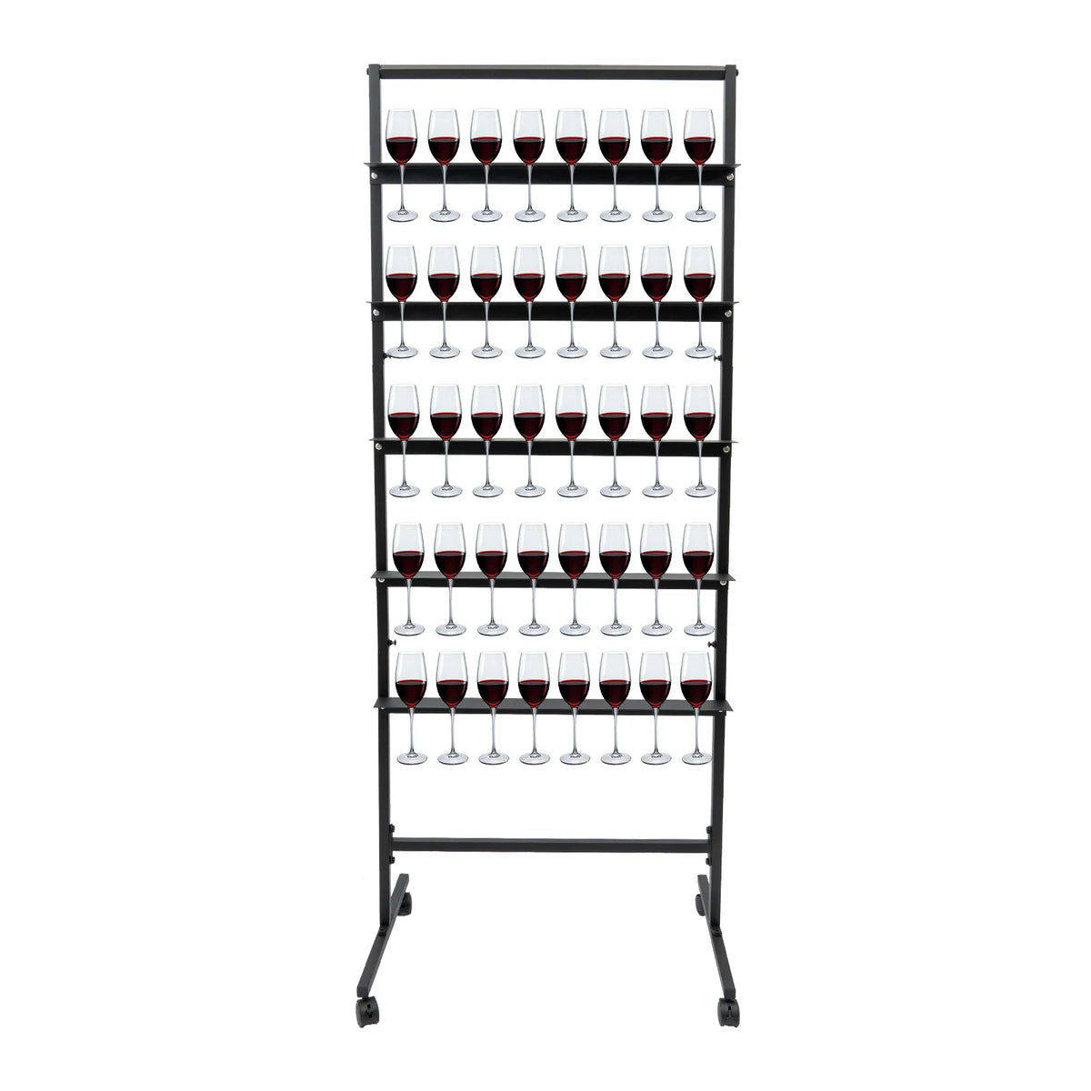 5-Tier Rolling Champagne & Stemware Display Stand – Holds 40 Glasses