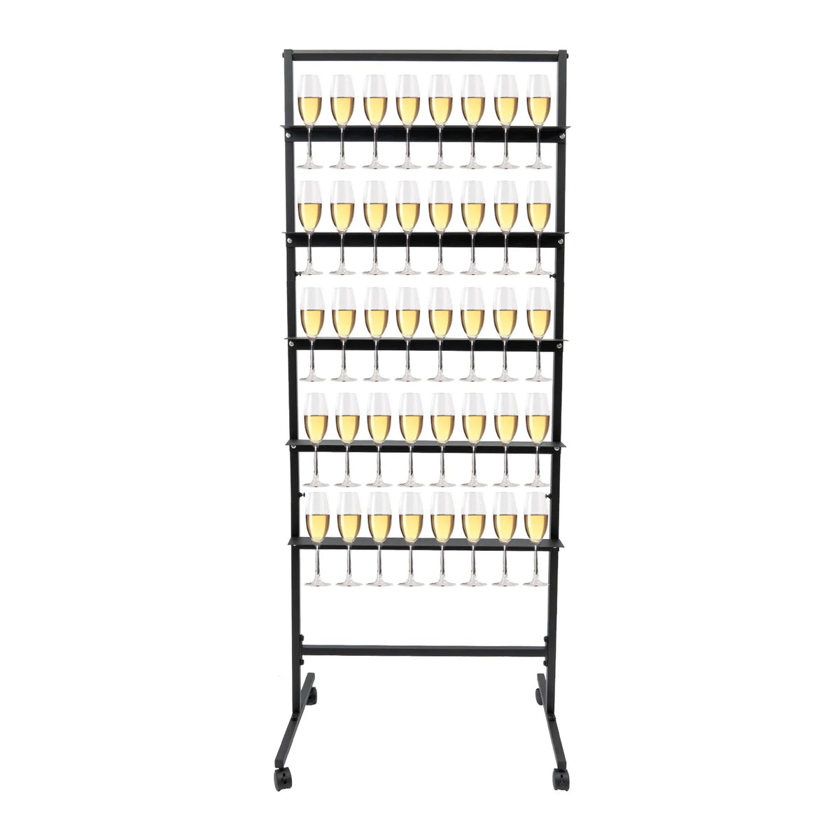 5-Tier Rolling Champagne & Stemware Display Stand – Holds 40 Glasses