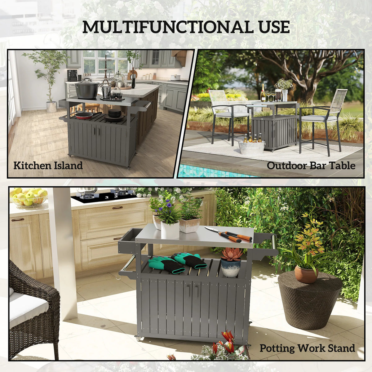 Outdoor Bar & Serving Cart with Storage – Dark Gray