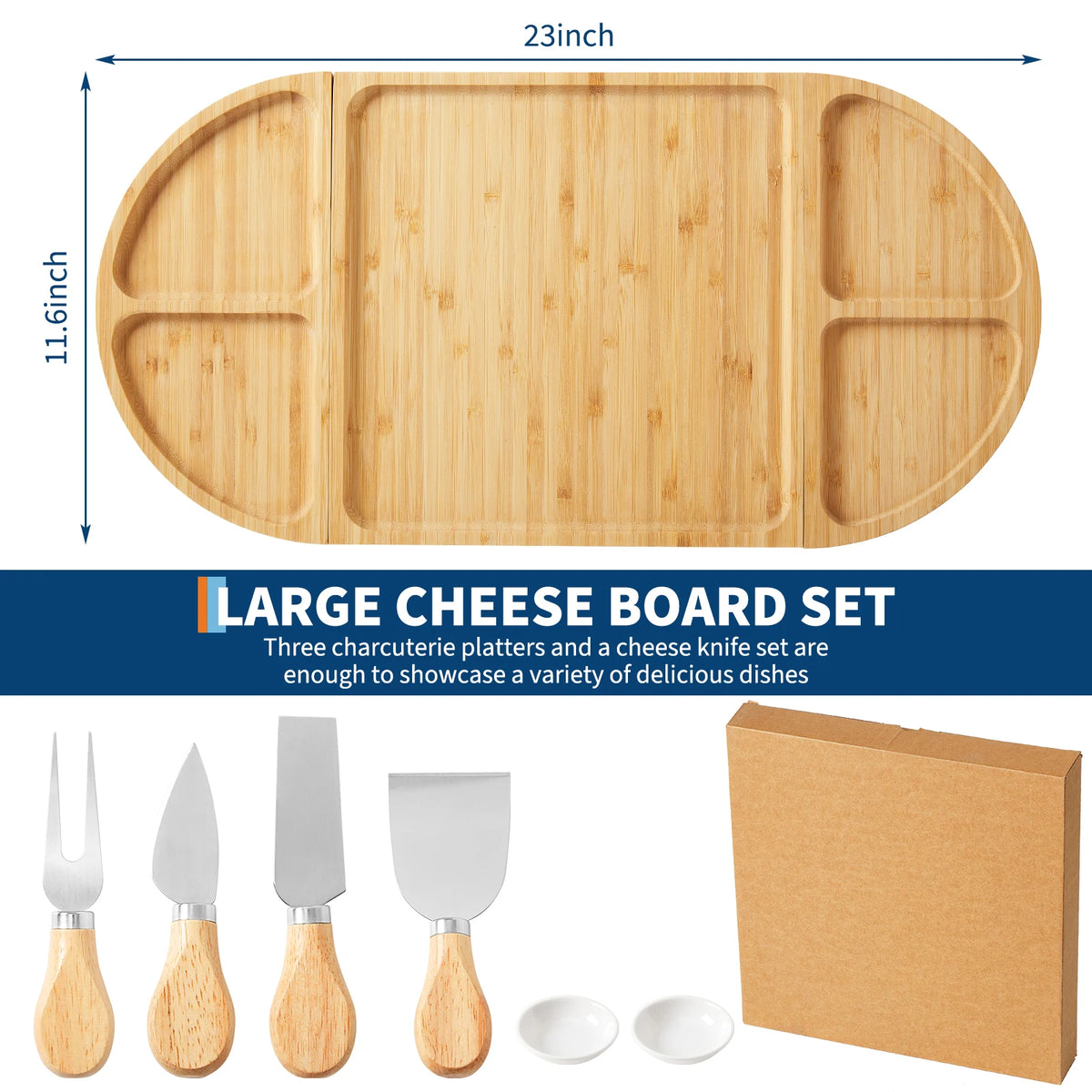 4-Piece Magnetic Wood Charcuterie Board Set – 23" Modular Cheese & Serving Board with Knife Set