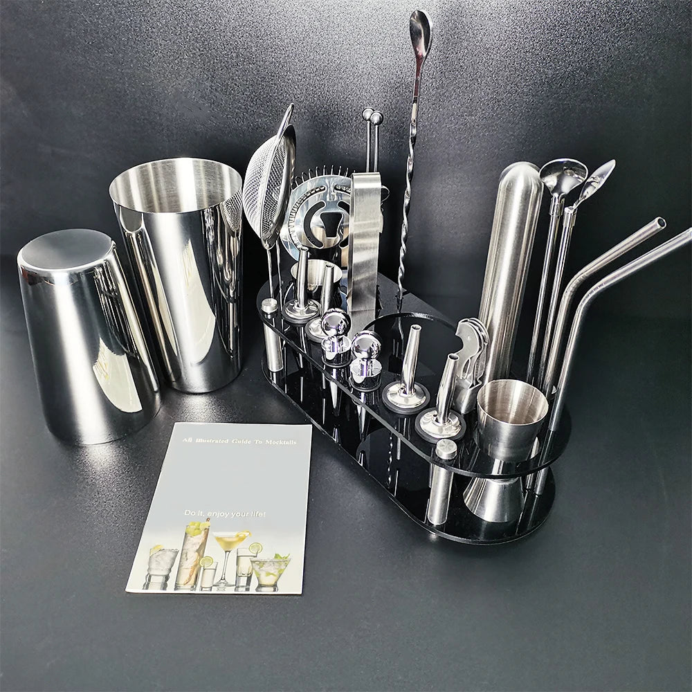 13-22Pcs 750ml 600ml Boston Cocktail Shaker Bar Tools Wine Mixer Set Bartender Cocktail Shaker Tool Kit with Holder