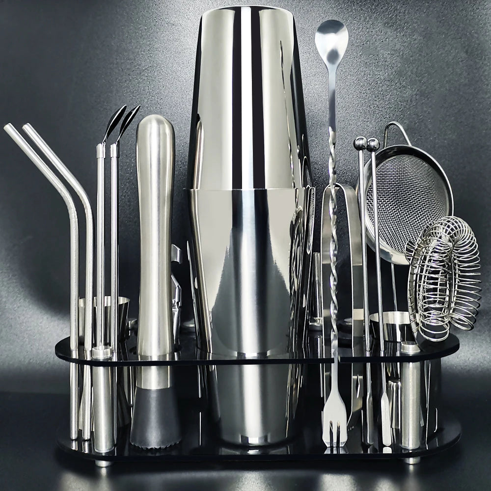 13-22Pcs 750ml 600ml Boston Cocktail Shaker Bar Tools Wine Mixer Set Bartender Cocktail Shaker Tool Kit with Holder