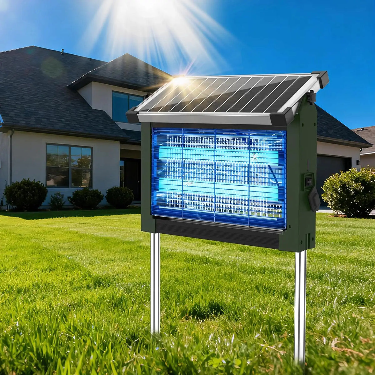 Solar Outdoor Bug Zapper – 4500V Mosquito & Flying Insect Control, Up to 2,100 Sq. Ft.