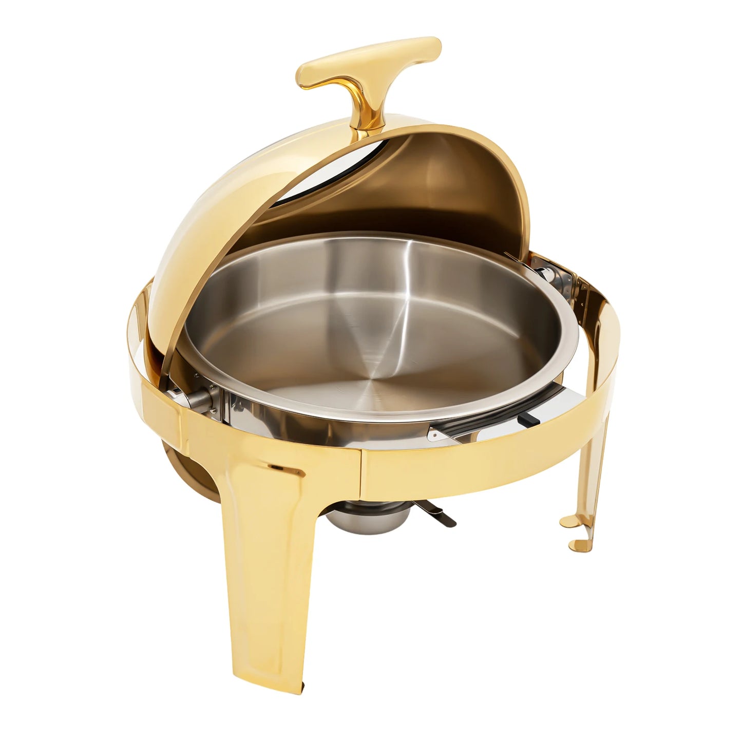Round Roll-Top Chafing Dish Buffet Warmer – 6.3 Qt, Gold