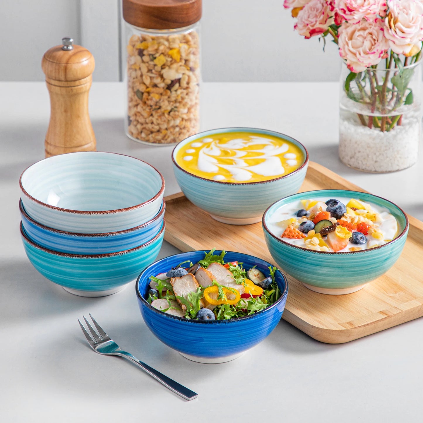 Vancasso Bonita 6-Piece Porcelain Serving Bowl Set –  820ML Vintage Patterned Bowls