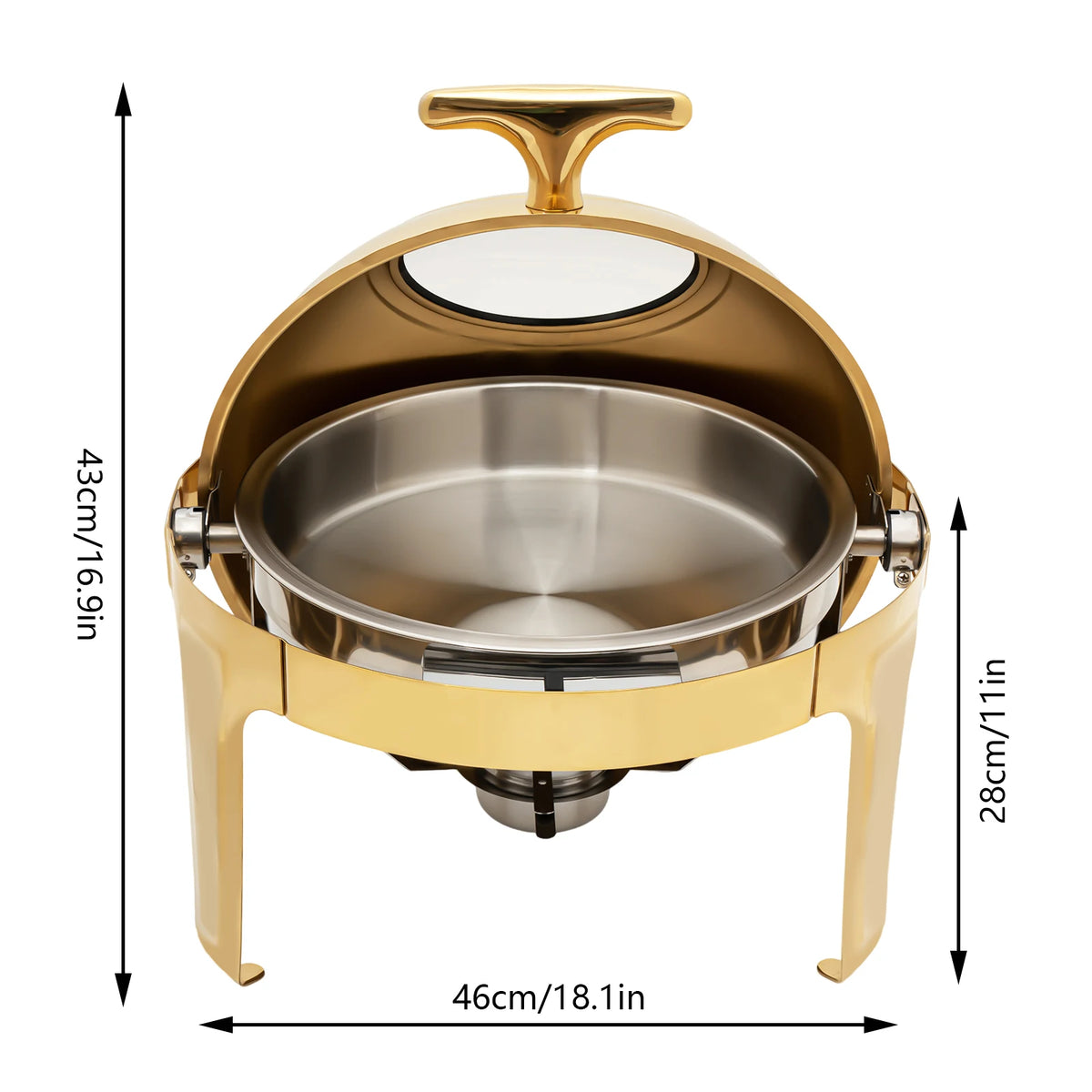 Round Roll-Top Chafing Dish Buffet Warmer – 6.3 Qt, Gold