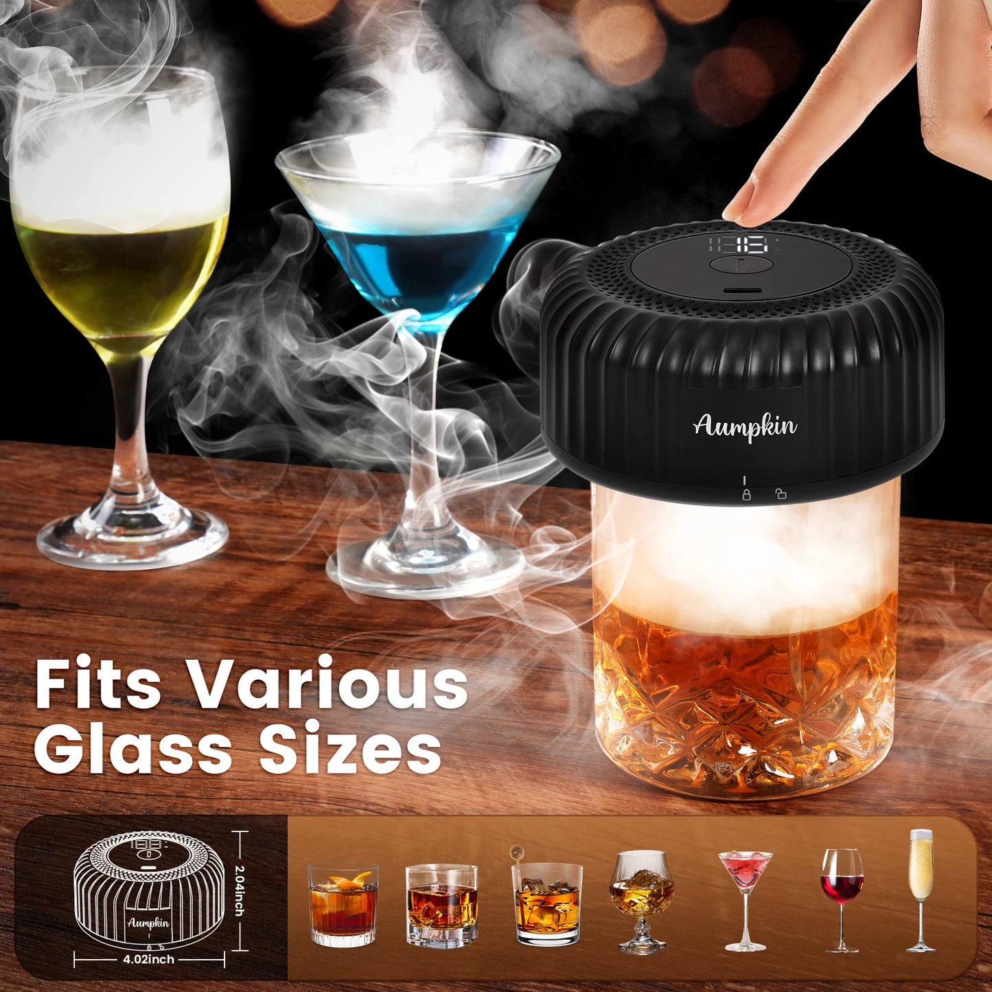 Digital Electric Cocktail Smoker Kit – Rechargeable Smoke Infuser with 6 Wood Chip Flavors & Ice Ball Mold