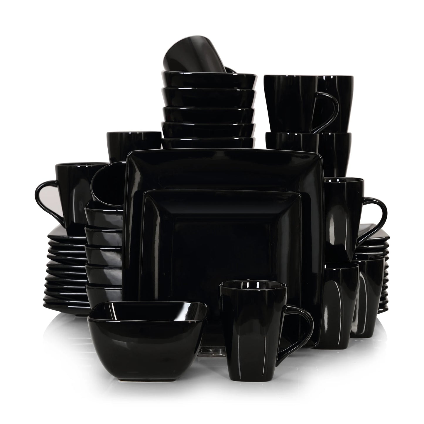 Vancasso SOHO Black Square Porcelain Dinnerware Set – 16, 32 or 48 Piece