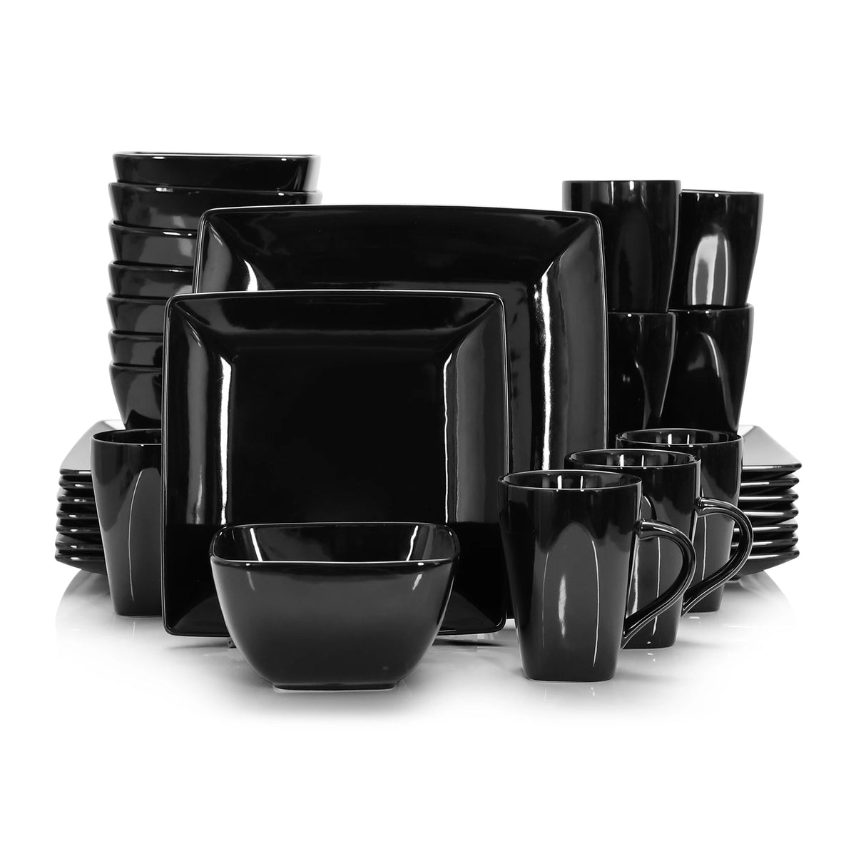 Vancasso SOHO Black Square Porcelain Dinnerware Set – 16, 32 or 48 Piece
