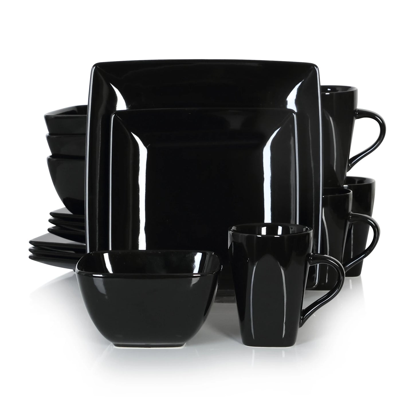 Vancasso SOHO Black Square Porcelain Dinnerware Set – 16, 32 or 48 Piece