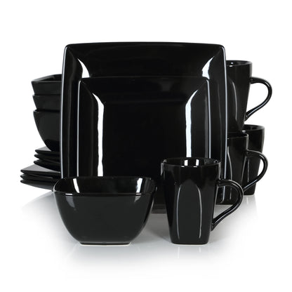 Vancasso SOHO Black Square Porcelain Dinnerware Set – 16, 32 or 48 Piece