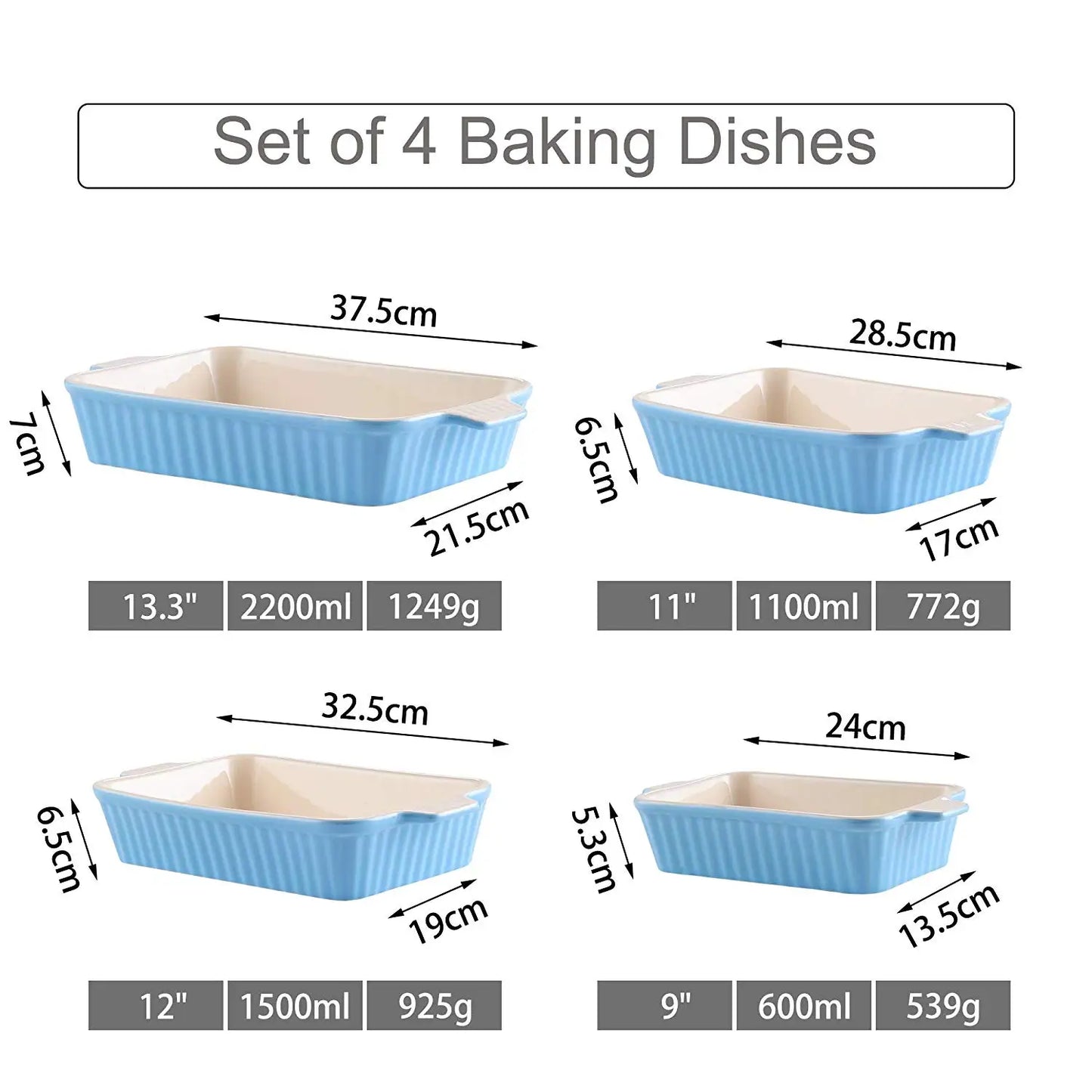 MALACASA Ceramic Baking Dish Set with Handles – 4 Piece