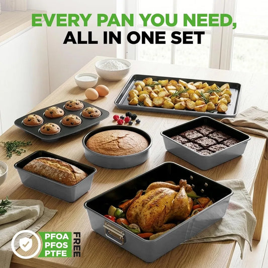 8-Piece Nonstick Stackable Bakeware Set – Carbon Steel Baking Pans, Oven Safe to 450°F