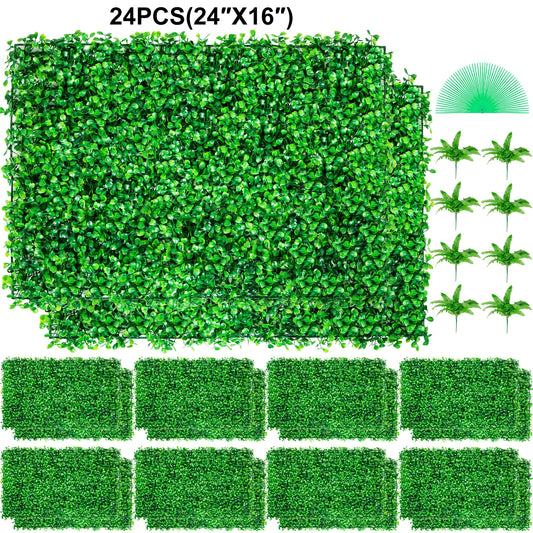 24-Piece Artificial Boxwood Wall Panels – 64–66 Sq. Ft. Greenery Backdrop & Hedge Décor