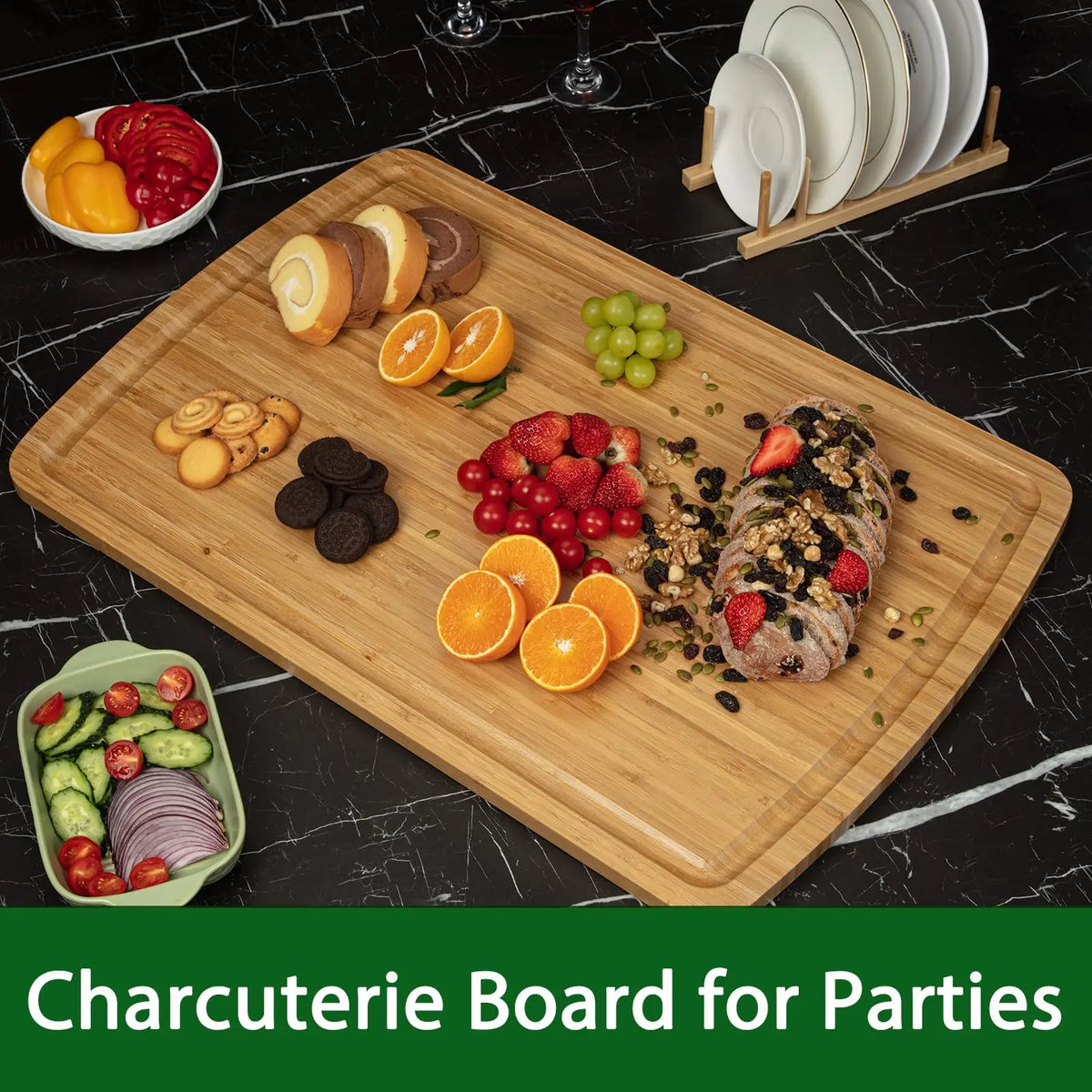 Extra-Large Bamboo Cutting & Charcuterie Board with Juice Groove – 30" × 20"
