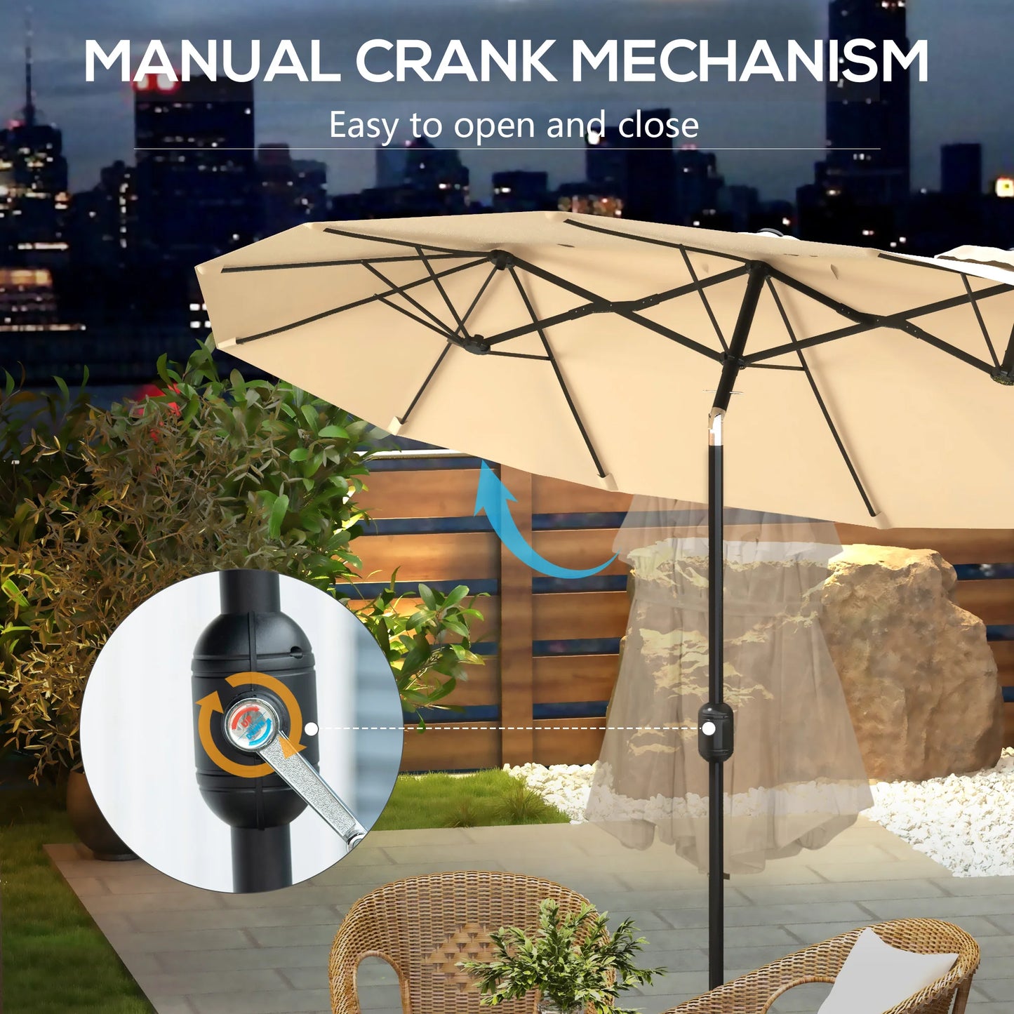 9.7FT Double-Sided Patio Umbrella with Tilt & Crank – Brown