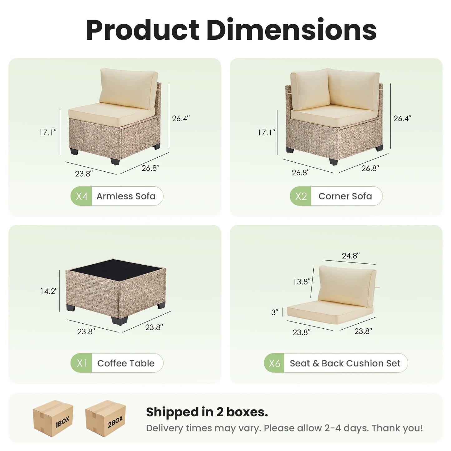7-Piece Outdoor Rattan Sectional Sofa Set – 6-Seat Modular Patio Furniture with Tempered Glass Coffee Table