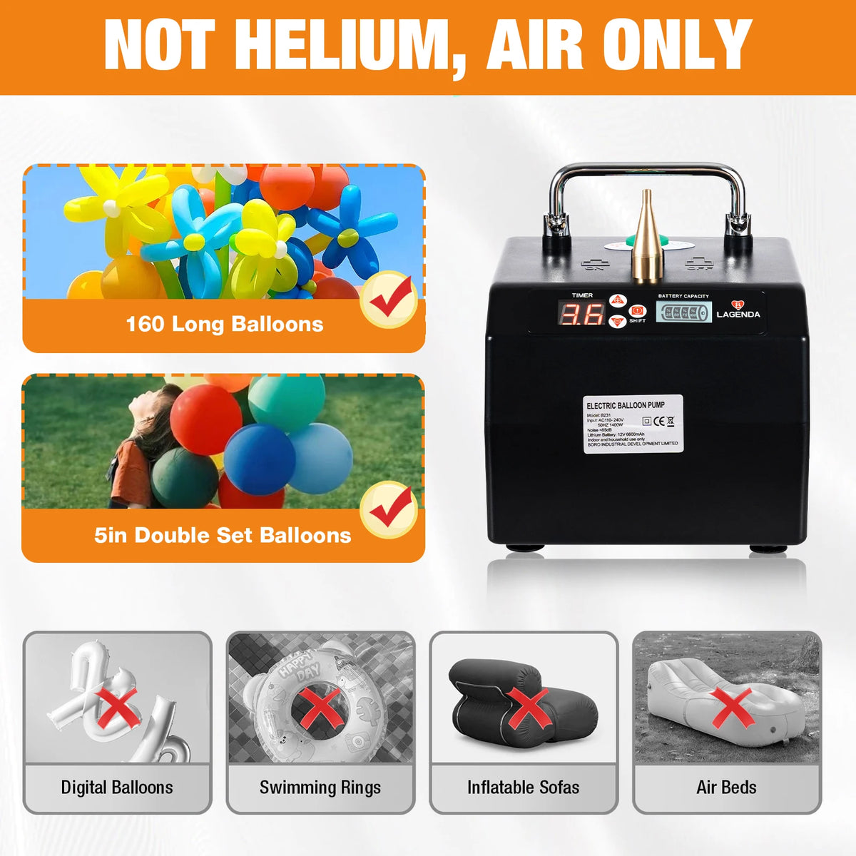 Rechargeable Electric Balloon Pump – 6600mAh Portable Inflator with LCD Display