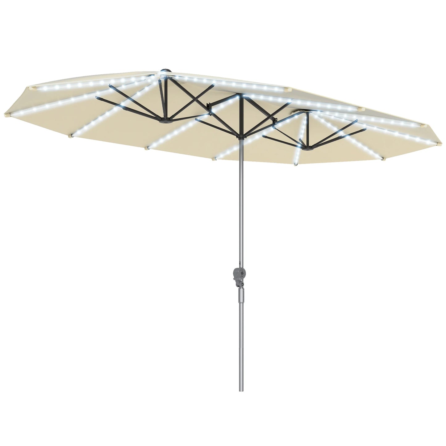 15FT Double-Sided Solar LED Patio Umbrella with UPF 50+ Sun Protection