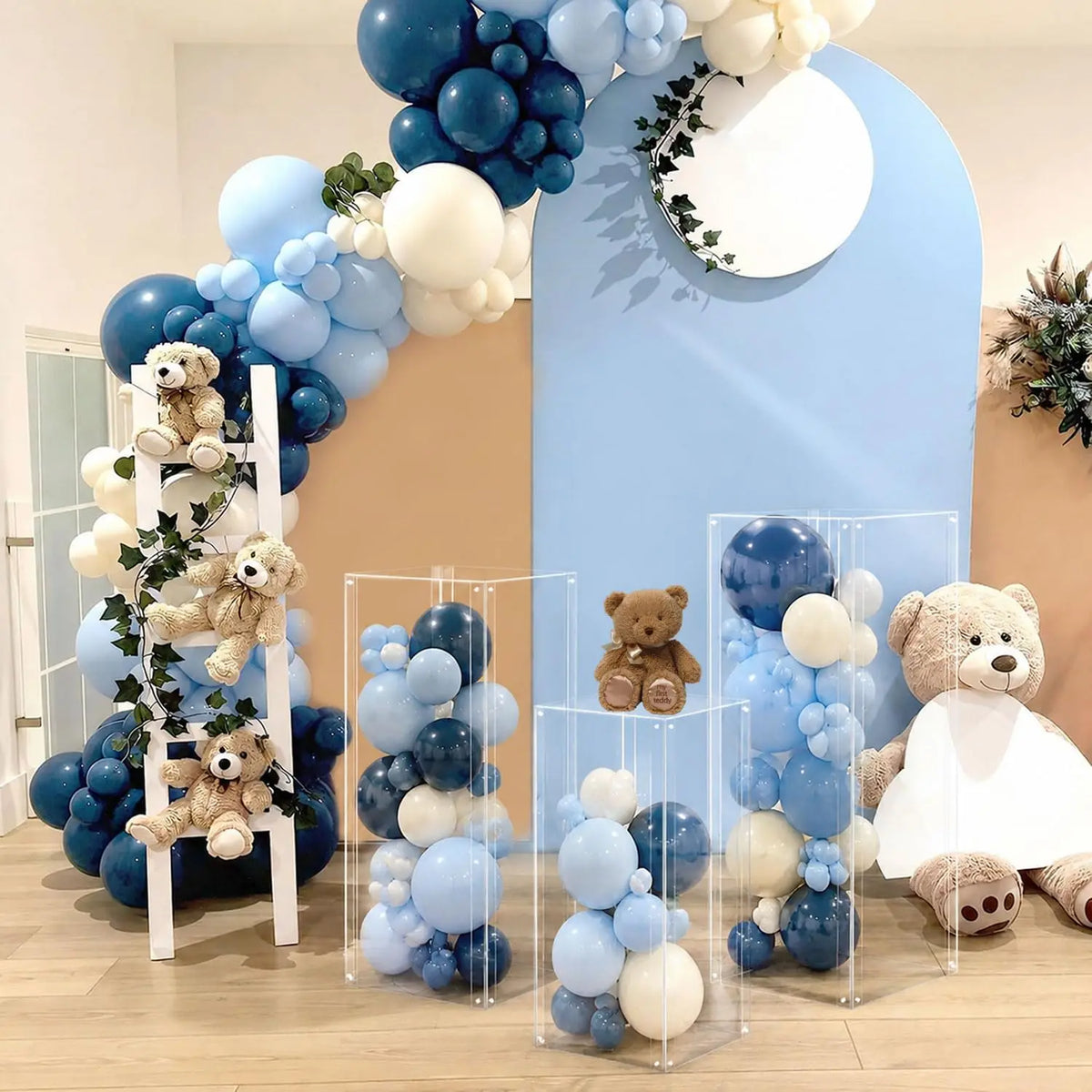 3-Piece Clear Acrylic Pedestal Stand Set – 23.6", 27.6" & 31.5" Fillable Display Plinths for Events