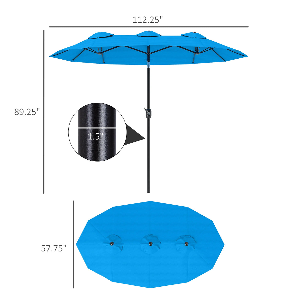 9.4FT Double-Sided Patio Umbrella with Tilt & Crank – Cyan Blue