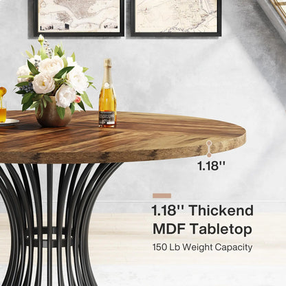 Tribesigns 47" Round Dining Table for 4–6 – Farmhouse Wood Table with Sculptural Metal Base
