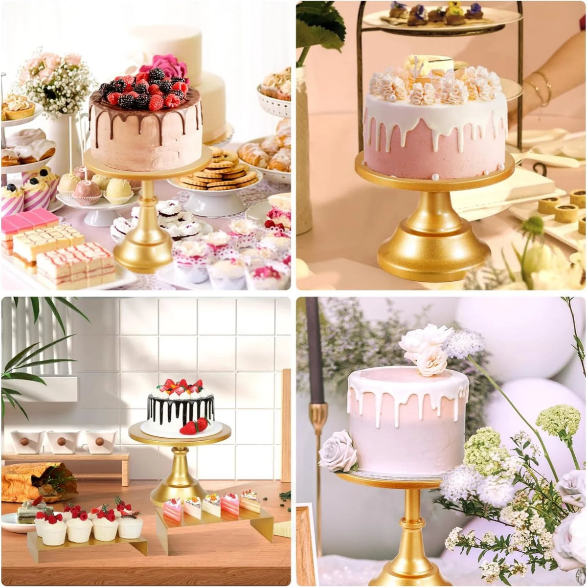 6-Piece Gold Metal Dessert Display Stand Set – Tiered Cake & Pastry Risers for Parties & Events