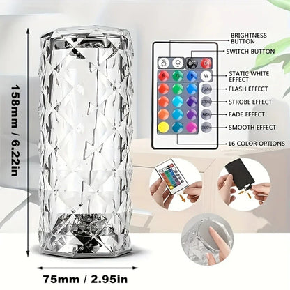 16-Color RGB Crystal Table Lamp – Rechargeable LED Ambient Party Light