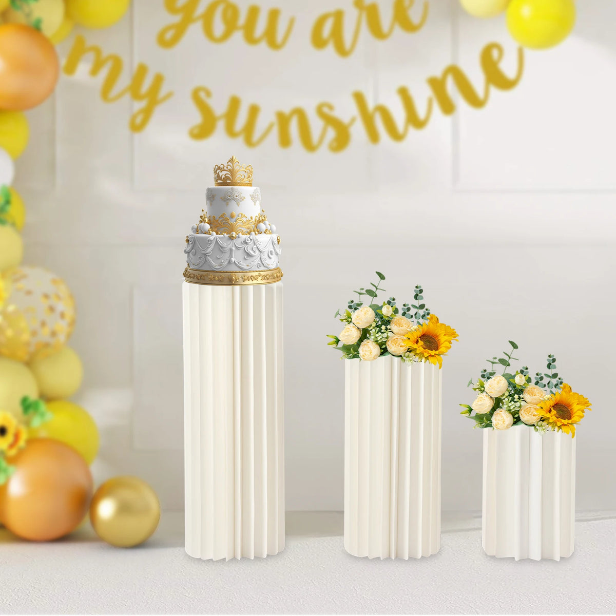 3-Piece Foldable Honeycomb Pedestal Stand Set – 15.7", 23.6" & 31.5" Event Display Columns