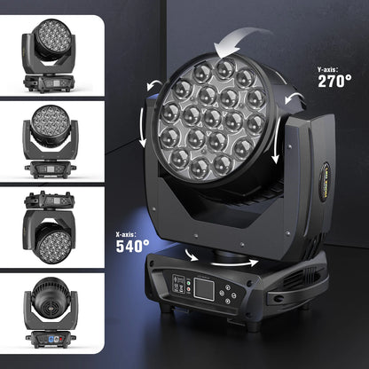 2-Pack 285W RGBW Moving Head Lights – 19×15W Beam, Wash & Zoom Professional DJ Stage Lighting