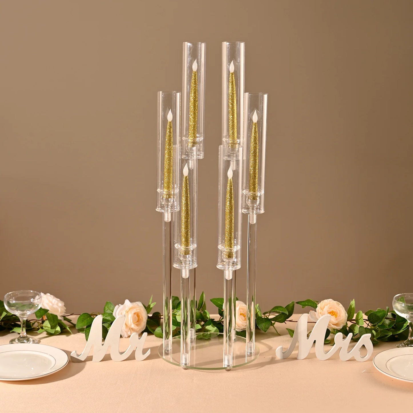 26.8" Clear 6-Arm LED Candelabras – 10 Piece Set