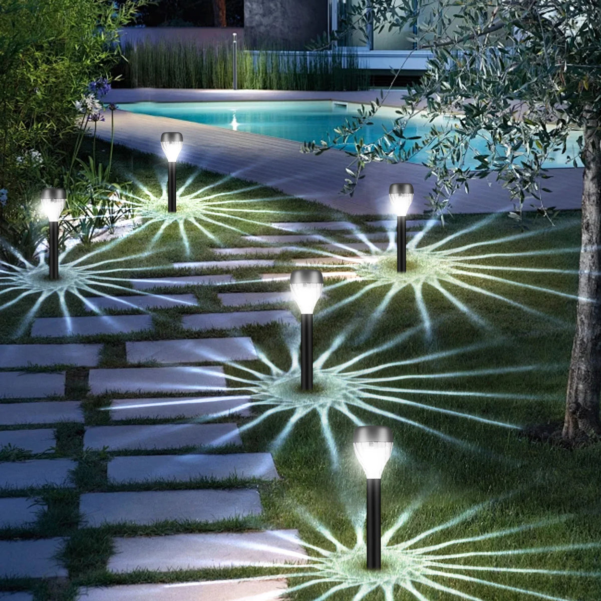 12-Piece Solar Garden & Pathway Lights – Decorative Oval Light & Shadow Design