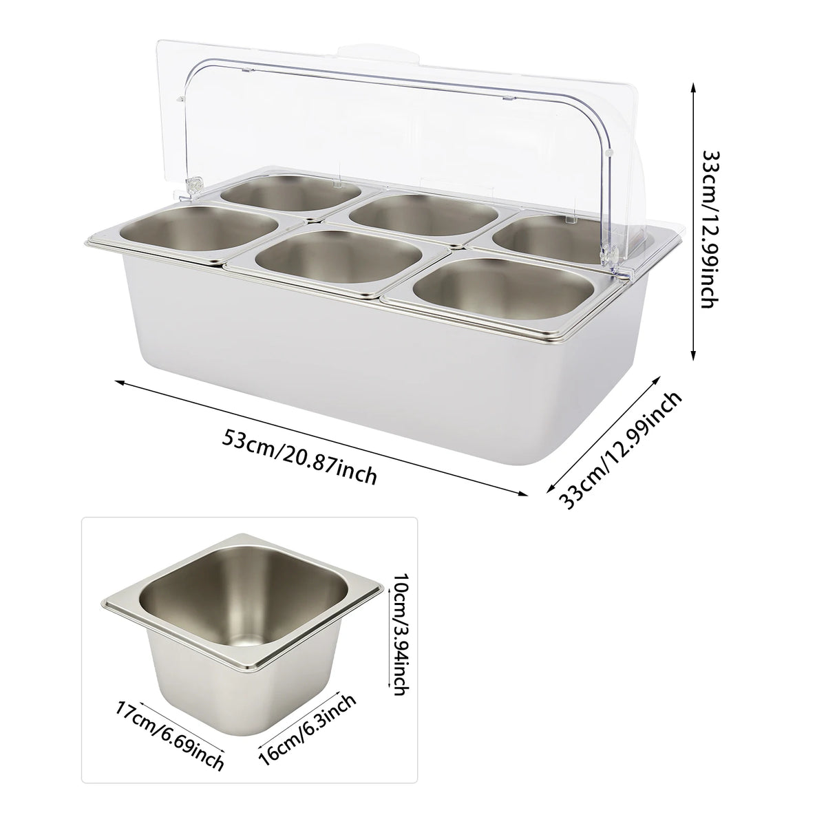 6-Pan Hot & Cold Buffet Serving Station with Roll-Top Cover