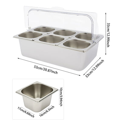 6-Pan Hot & Cold Buffet Serving Station with Roll-Top Cover