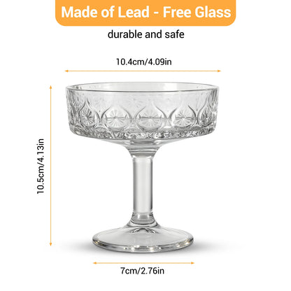 12-Piece Embossed Crystal Coupe Glass Set – 5.4 oz Vintage Cocktail & Dessert Glasses
