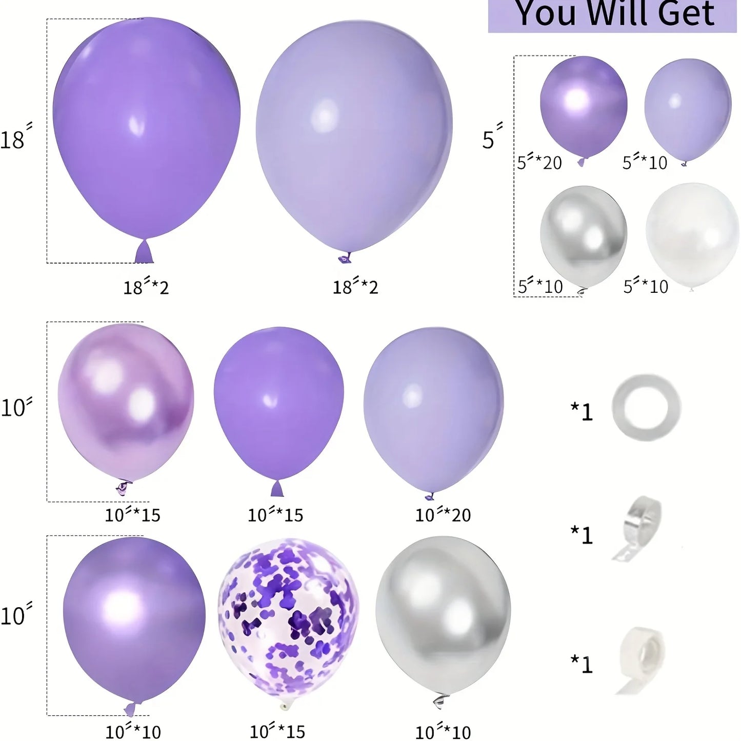 142-Piece Purple Balloon Garland Arch Kit – Lavender, Dark Purple, White & Metallic Party Balloons