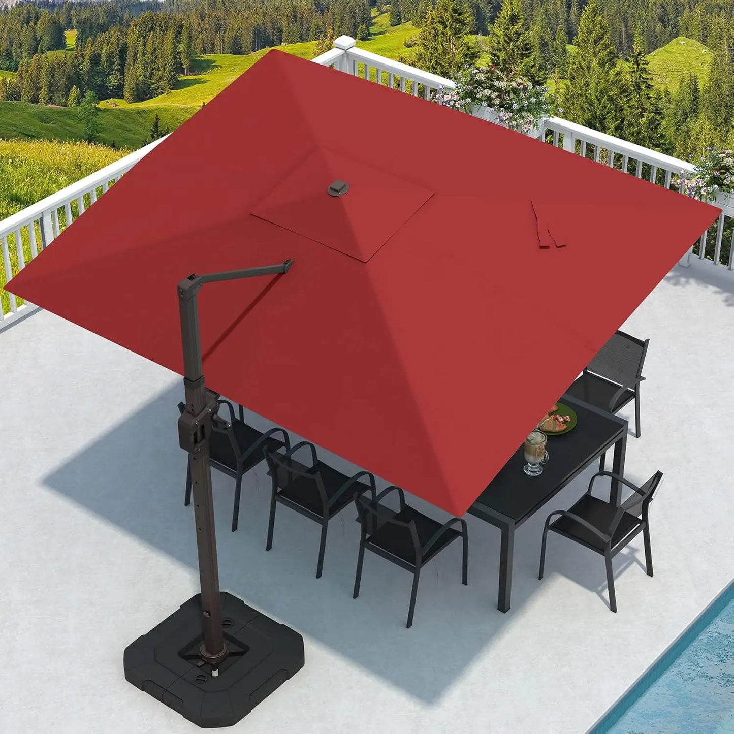 9 × 12FT Rectangular Cantilever Patio Umbrella with Base – Large Offset Outdoor Umbrella
