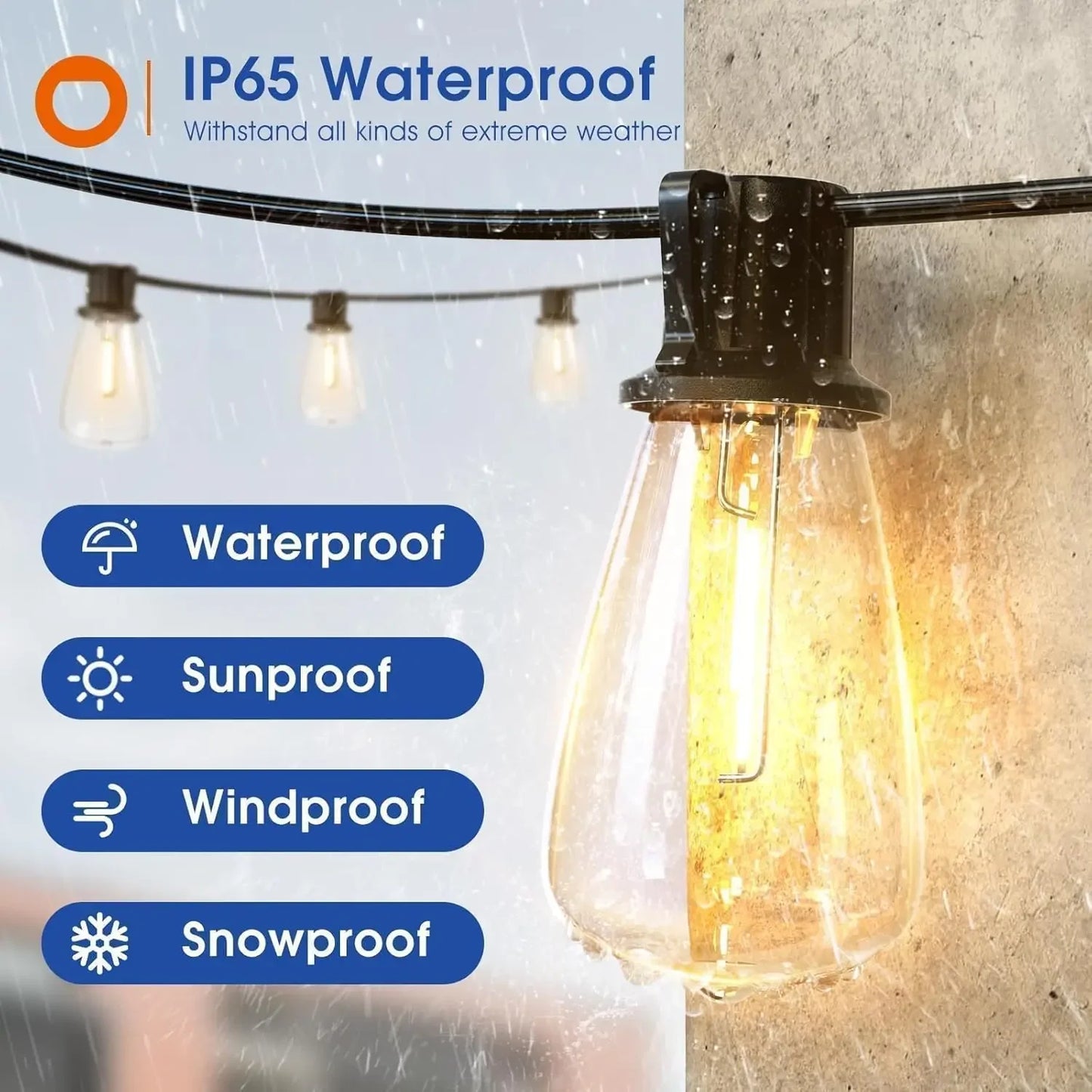 Outdoor LED String Lights – 50FT, 100FT or 150FT Waterproof Shatterproof Patio Lights