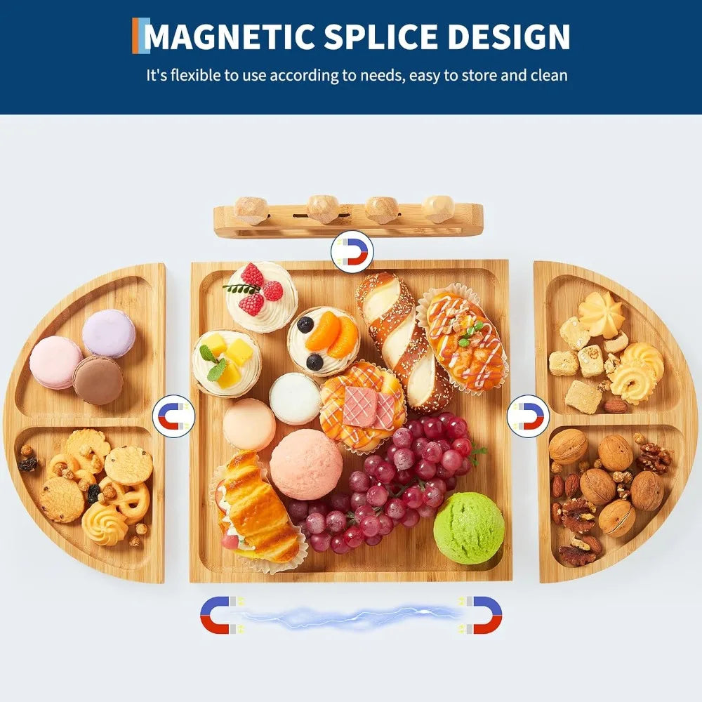 4-Piece Magnetic Wood Charcuterie Board Set – 23" Modular Cheese & Serving Board with Knife Set