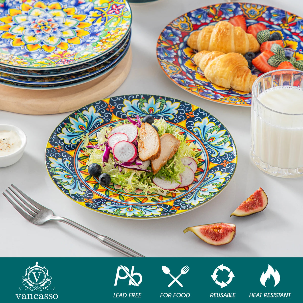 Vancasso Artisan Patterned Porcelain Dinner Plates – 6 or 12 Piece Set