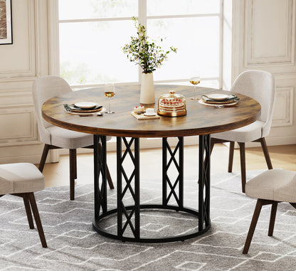 Tribesigns 47" Round Dining Table for 4–6 – Farmhouse Wood Table with Sculptural Metal Base