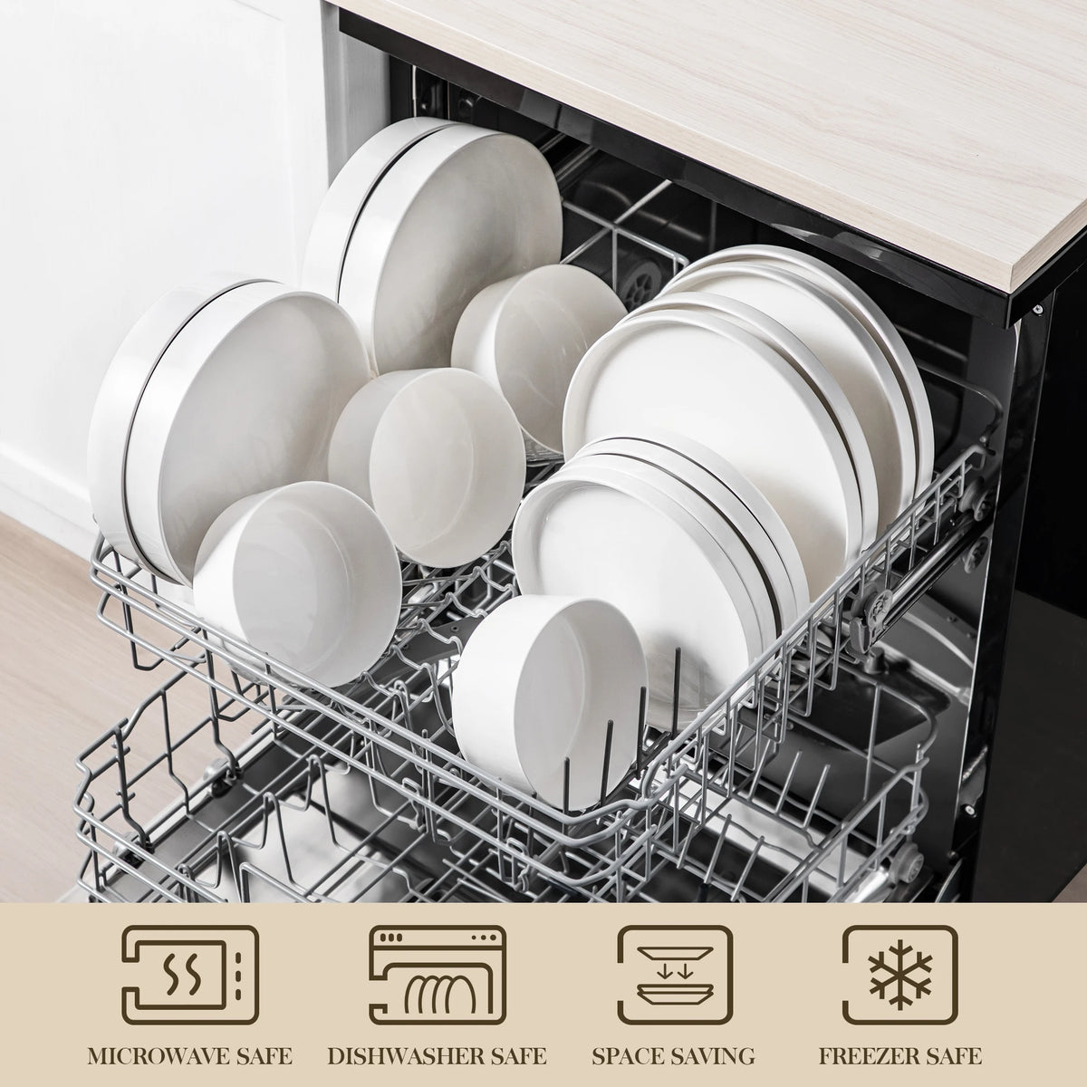 MALACASA Black Rim Porcelain Dinnerware Set – 12, 16, 18 or 24 Piece