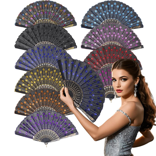 Vintage Lace Folding Fans – 10 Piece Party Favor Set