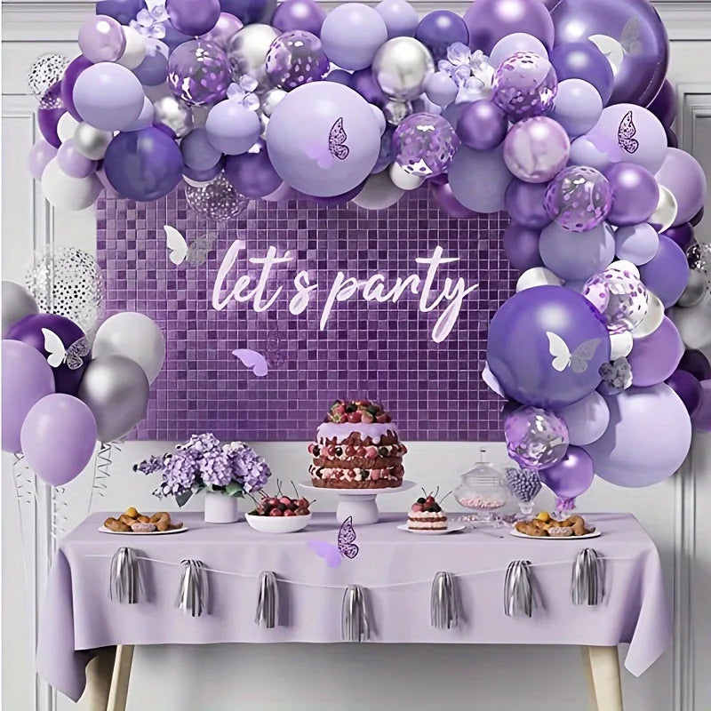 142-Piece Purple Balloon Garland Arch Kit – Lavender, Dark Purple, White & Metallic Party Balloons