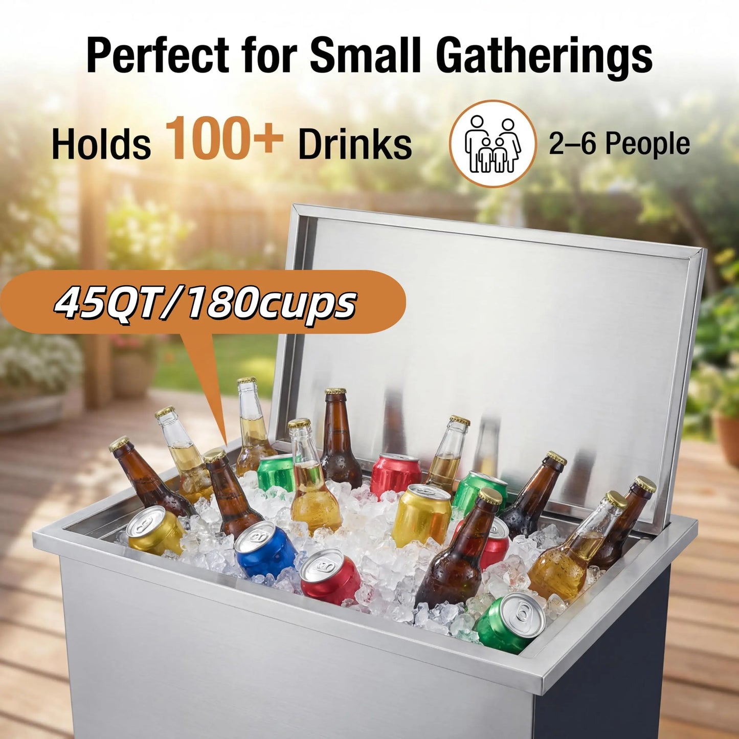 45-Qt Drop-In Stainless Steel Ice Chest with Lid & Drain