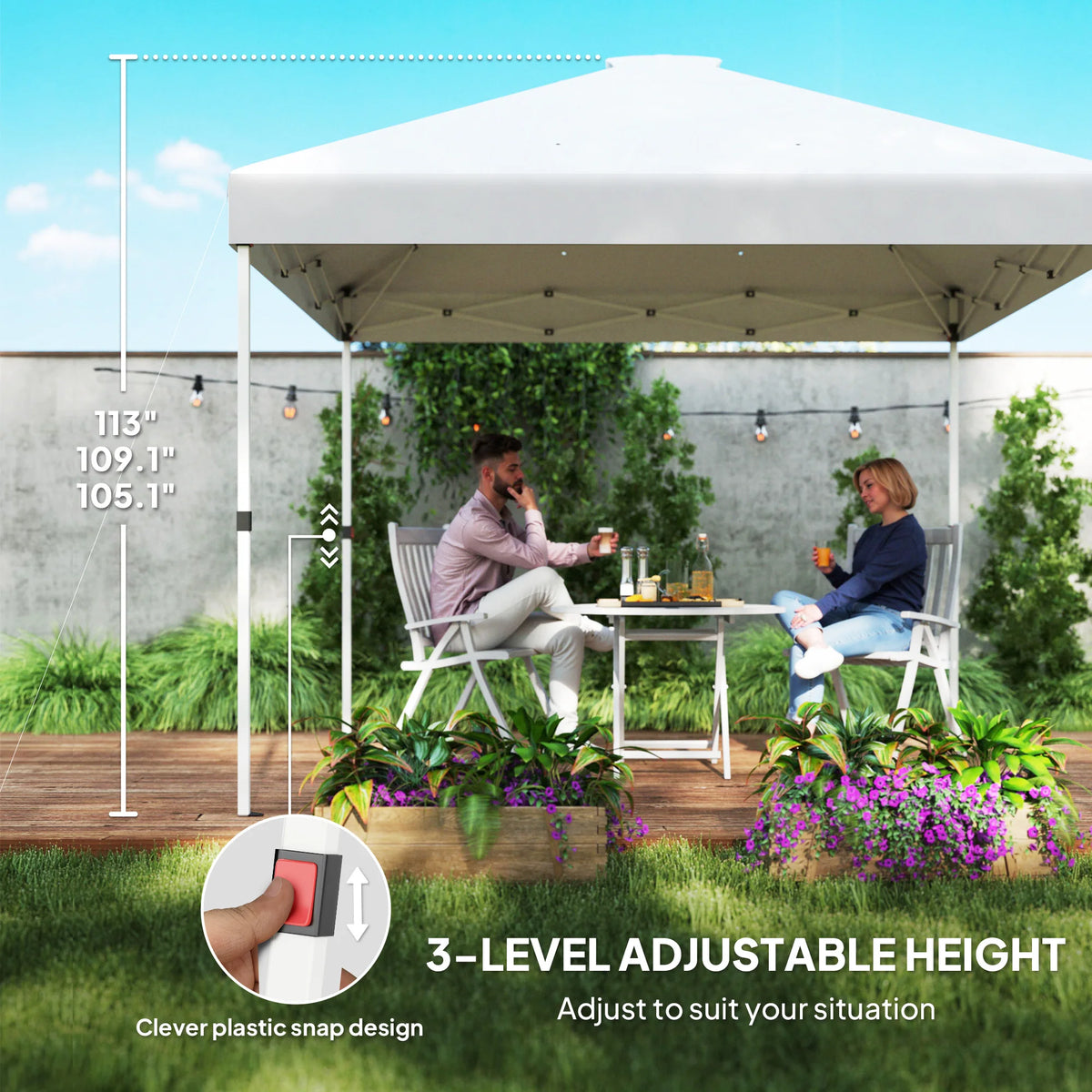 10 × 10FT Pop-Up Canopy Tent with 2 Half Sidewalls – White